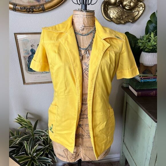Bronson Of California Yellow 70s  Dagger Collar Open Front Belted Blouse Sz 9/10 - Picture 2 of 10